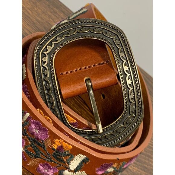 Vera Pelle Embroidered Brown Leather Belt - Picture 6 of 13